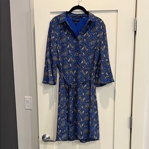 Banana Republic Blue and Black Paisley Dress Bell Sleeve Tie Waist - Size 4